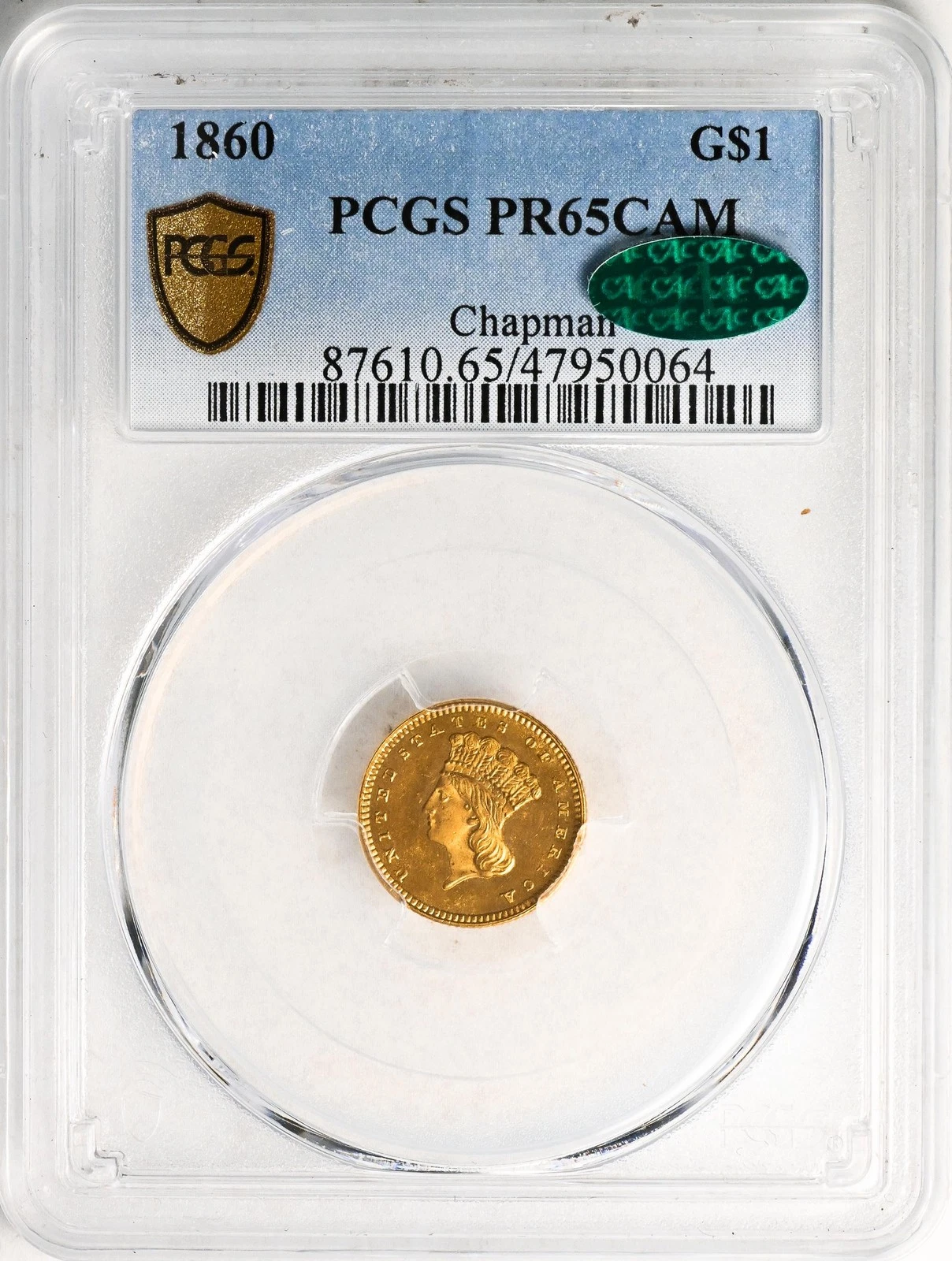 1860 GOLD G$1 PCGS PR 65 CAM