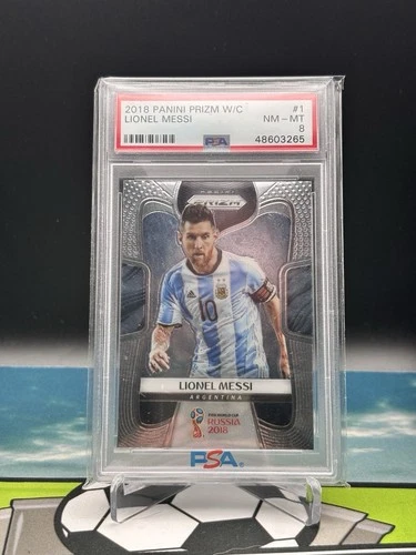 PSA 8 🍑 2018 PANINI PRIZM World Cup Soccer Base Card Lionel Messi Argentina #1