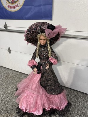 DWN1-Rustie Rare Porcelain Doll Blonde Hair Black /pink Gown 2003 L.E.#126/750