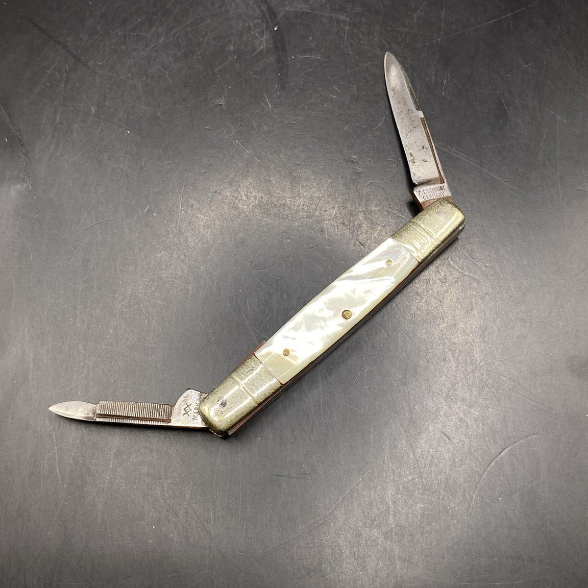 Vintage Pocket Knife P L Schmidt Germany 2 Blade Pearl Handle Good