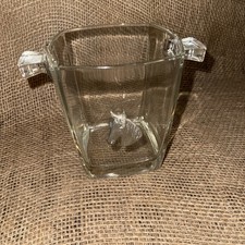 Vintage Ciężkie przezroczyste kwadratowe szklane wiadro do lodu / uchwyty z koniem bez żetonów G1