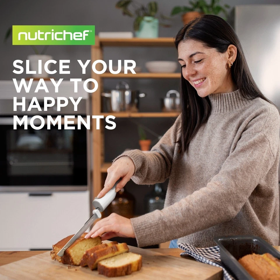 NutriChef 电动面包刀-轻质带轮廓手柄-白色和灰色 — 第 2/4 张图片