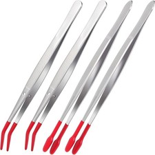 4 Pieces Tweezers with Rubber Tips PVC Coated Long Red