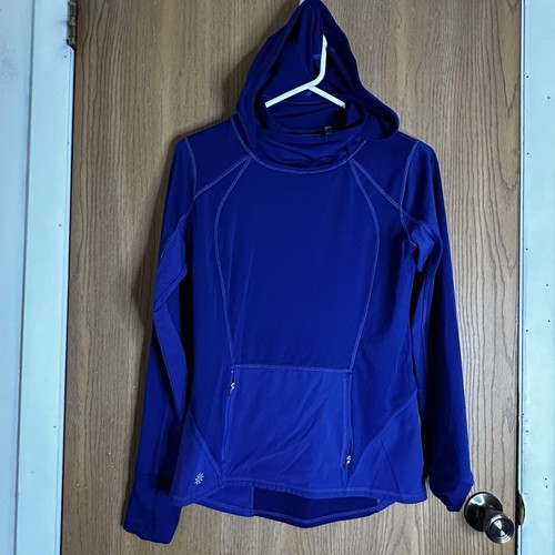 Athleta Damen Top Gr. XS Stretch Hoodie Daumenschlaufe Athleisure Taschen blau - Bild 1 von 10