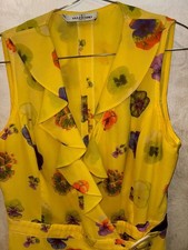 Vintage Valentino Miss V Floral Silk Dress Yellow Size IT 40 / US 6 Belted Italy