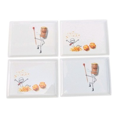 CB2 Crate & Barrel Oliver Appetizer Plates CocoMacar & Champagne Cork-Set 4-EUC