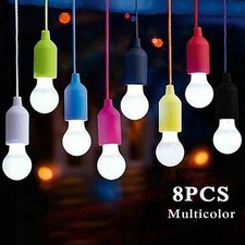 8 Pcs LED Hanging Pull Cord Lights Colorful Battery Operated Tent Camping Lamp