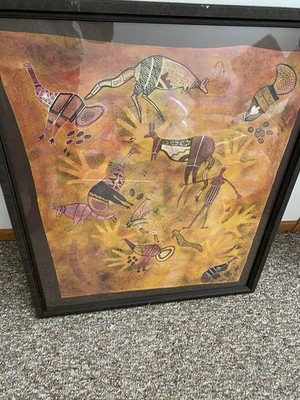 Large Framed Tribal / Aboriginal Style Wall Art   Warm Earth Tones