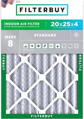 Filterbuy 20x25x4 Pleated Air Filters, Replacement for HVAC AC Furnace (MERV 8)