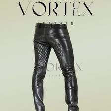 Handmade Men's Black Genuine Lambskin Leather Pant Slim Fit Biker Streetwear