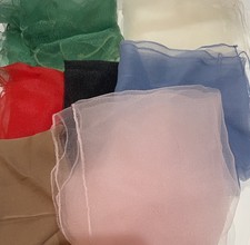 Lot of 7 Vintage 50s-60s Style Nylon Sheer Scarves Pink Red White Green Black 