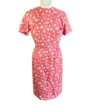 Vintage Salmon Pink Dress Polka Dot Handmade Waisted Modest Sheath