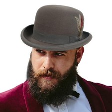 HISSHE Men's Wool Fedora Hats Women Felt Bowler Derby Hat with X-Large, Grey