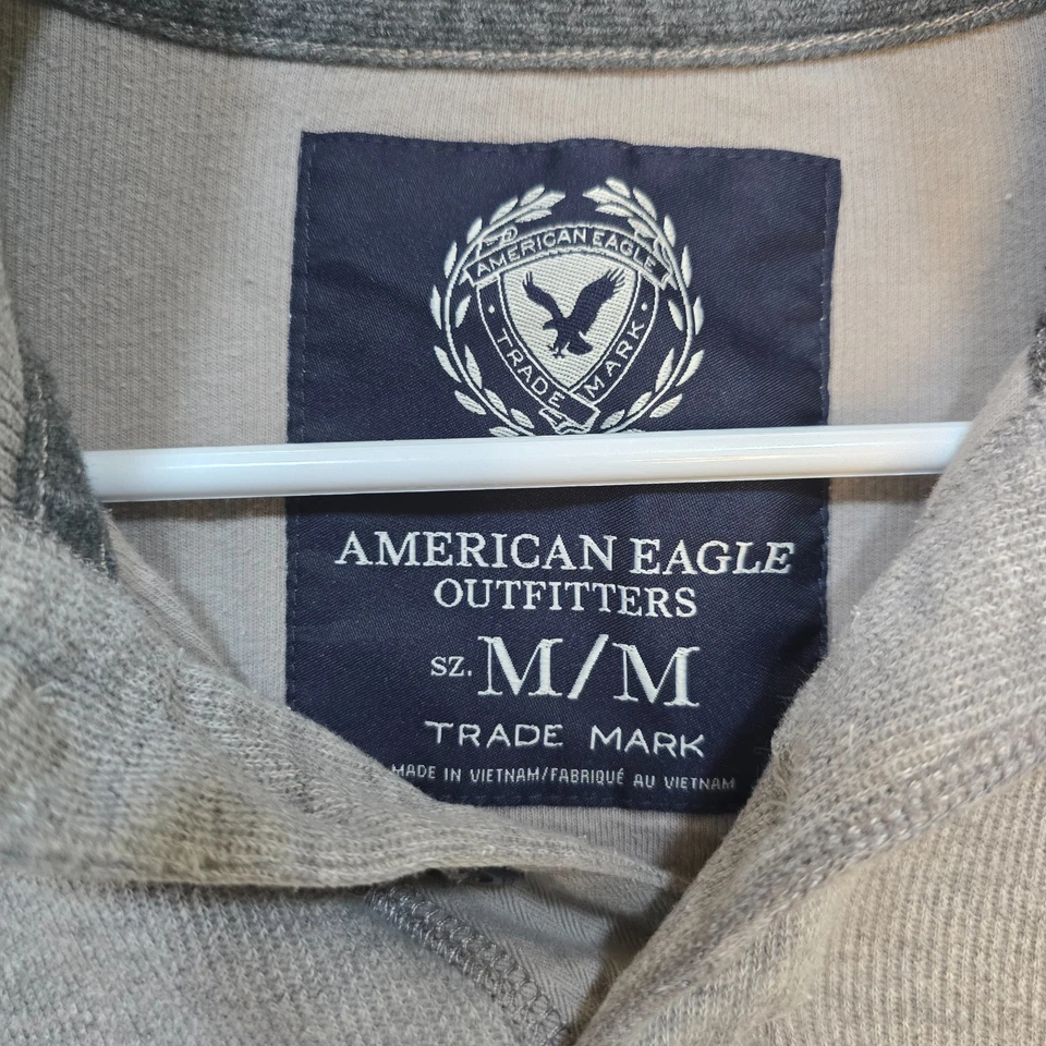 American Eagle Shirt Mens Medium Gray Henley Thermal Waffle Knit Long Sleeve - Image 3 of 4