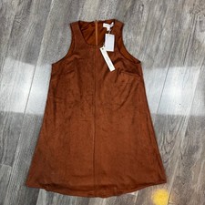 SHE & SKY Women's Faux Suede Shift Dress, Brown, Small