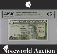 Gibraltar British Administration 5 Pounds 1988 P 21b UNC PMG 66 EPQ