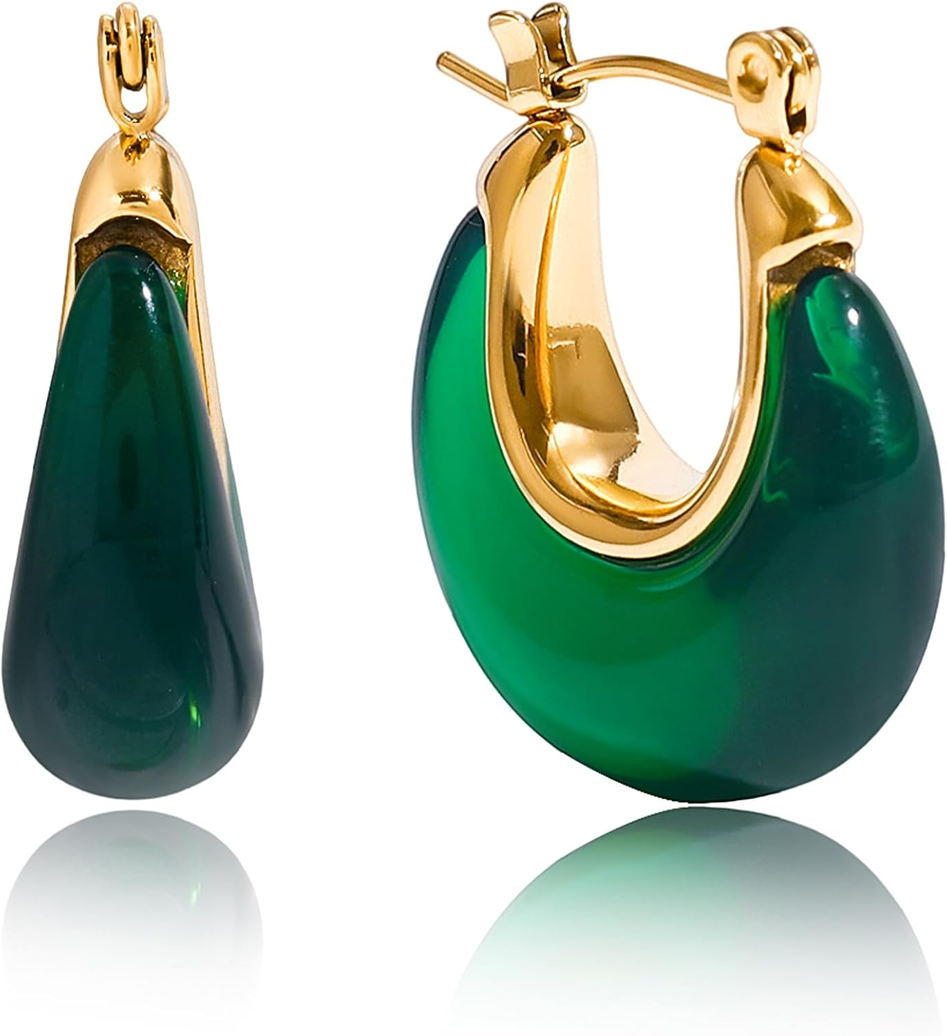 Resin Hoop Earrings for Women Gold Tone Chunky Oval Lightweight Retro Statement