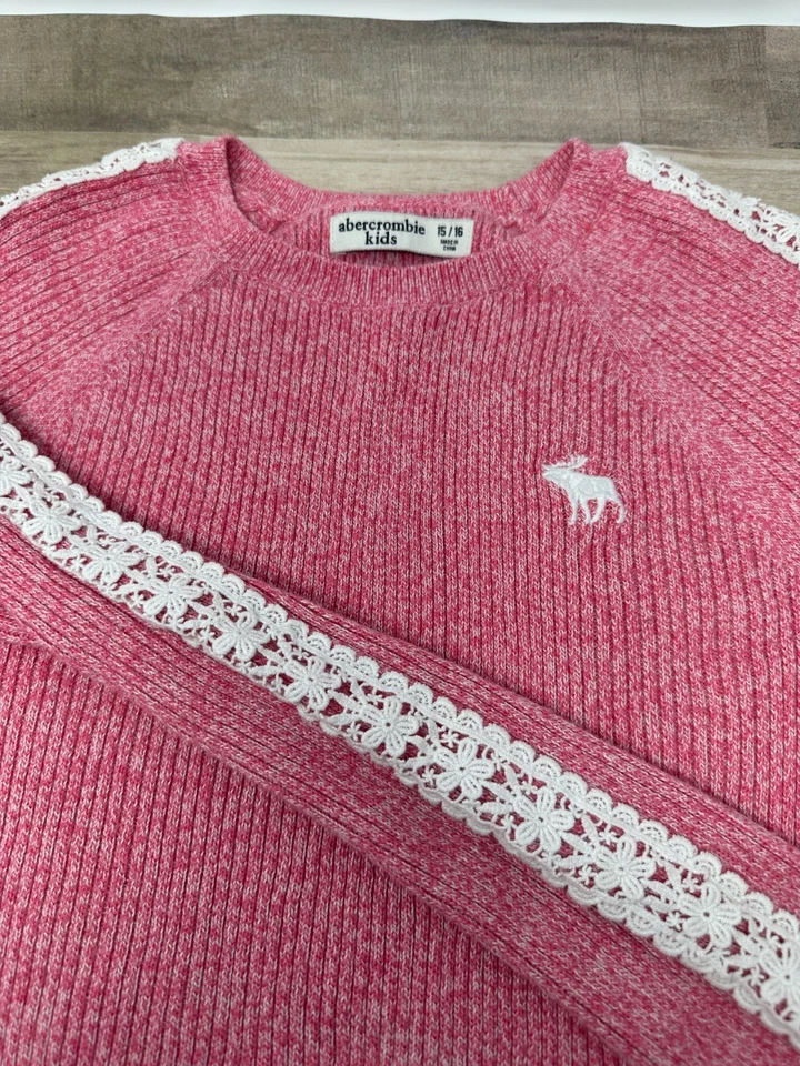 Suéter tejido jaspeado rosa Ambercrombie niños niñas 15/16 mezcla de algodón encaje Foto 2 de 4