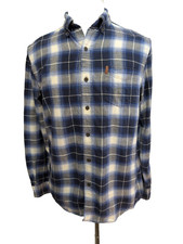 🌲 CHEMISE FLANELLE PERFORMANCE CHAPS M (M) CARREAUX BLEU BLANC LOGO CUIR