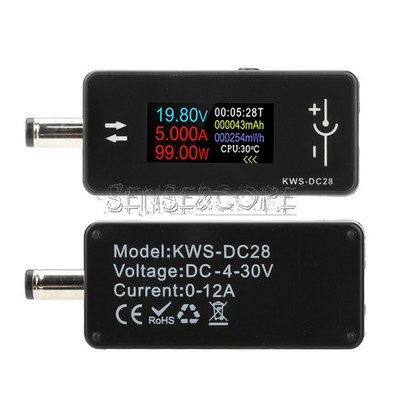 0.96'' TFT Digital Voltage Ammeter Power Meter DC4~30V 0~12A DC5.5*2.5 interface