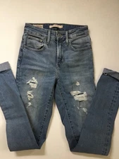 Levis Jeans Womens 24 Blue 721 High Rise Skinny Stretch Distressed Denim