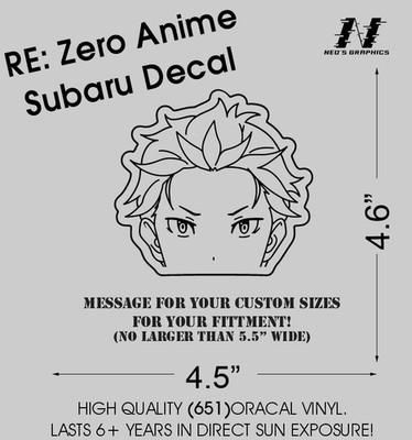 Re Zero Subaru Decal Sticker Anime HD Car Truck Girl Water Proof Waifu Die Cut