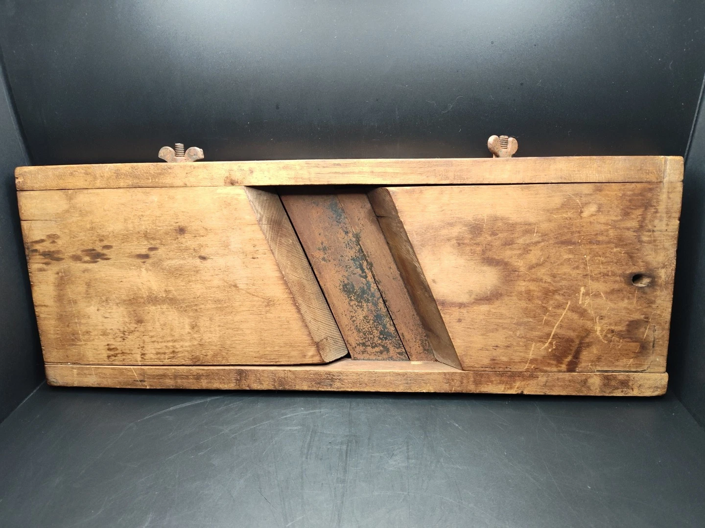Vintage wooden kraut cabbage cutter slicer board mandolin 2 blade 18.5"