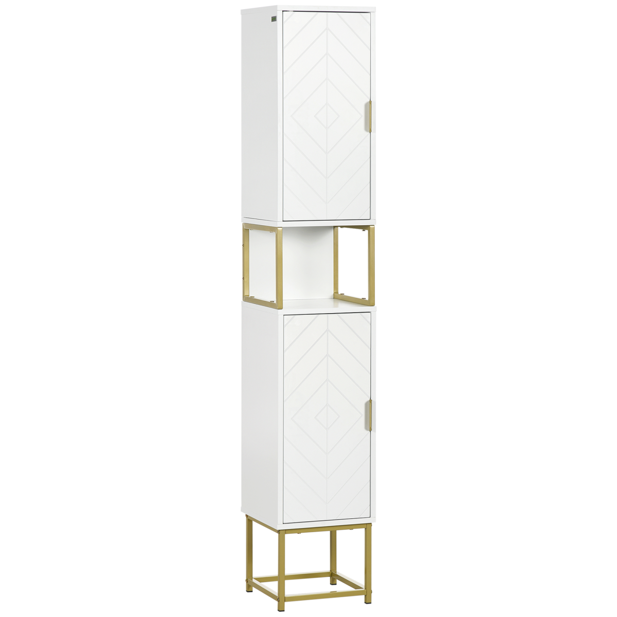 kleankin Narrow Bathroom Storage Cabinet Freestanding Steel Base White | Tallboy Storage Unit, Adjustable Shelf, 2 Doors, Slim Corner Organizer - Image 2