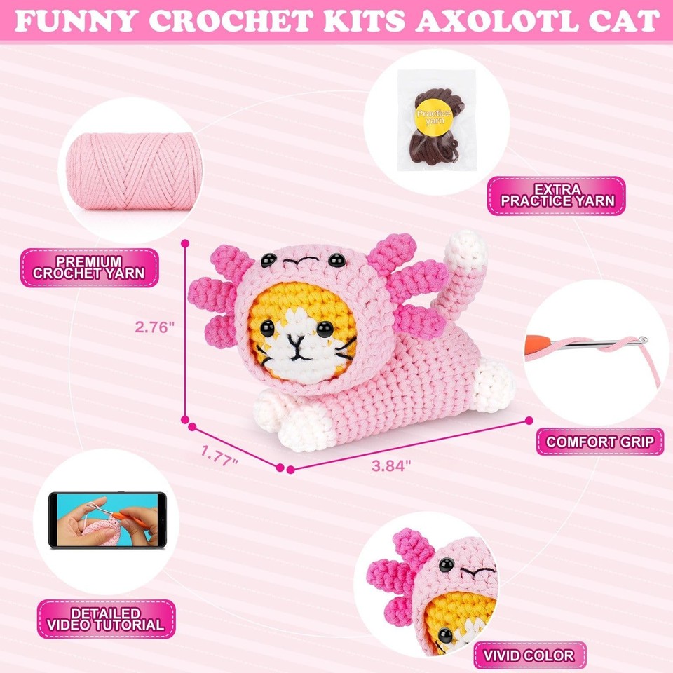 Crochet Kit for Beginners, Cat Dress in Axolotl Crochet Kit, Complete ...