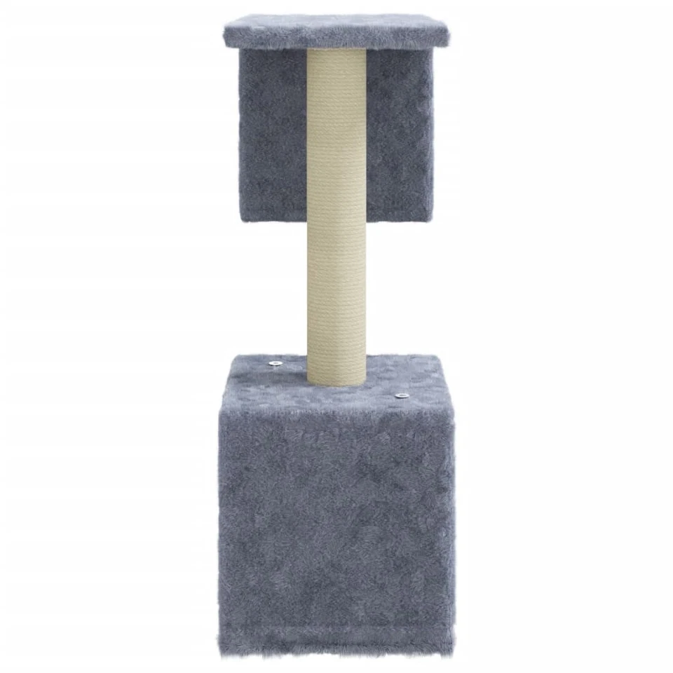 Cat Tree 55x22x60cm Light Grey Engineered Wood Plush Sisal Scratching Post House - Image 4 of 4