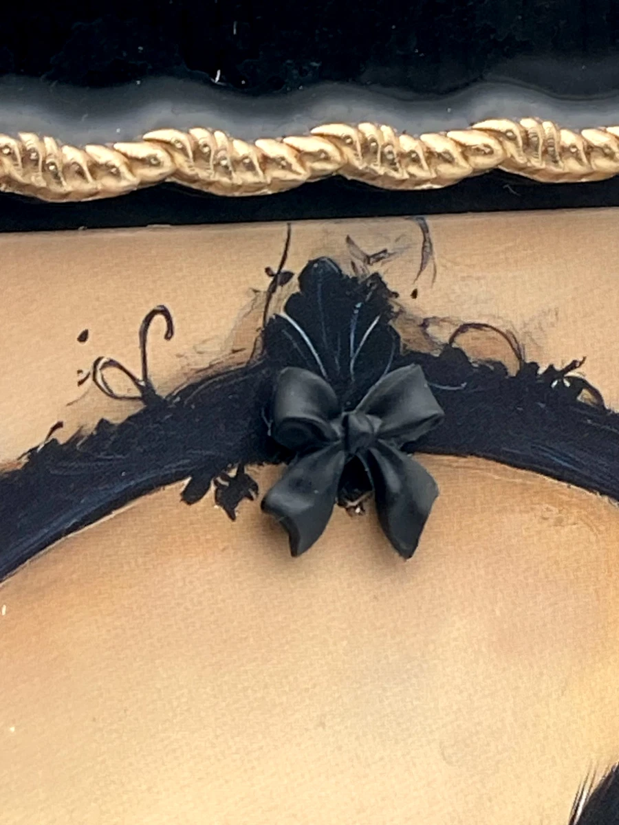 Gothic schwarze Katze gerahmte Kunst 8x6 gemischte Medien 3D Schleife Emaille Edelstein Rahmen süß Geschenk