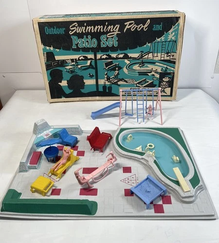 Vintage 60’s Marx Outdoor Swimming Pool and Patio Set w/ accessories