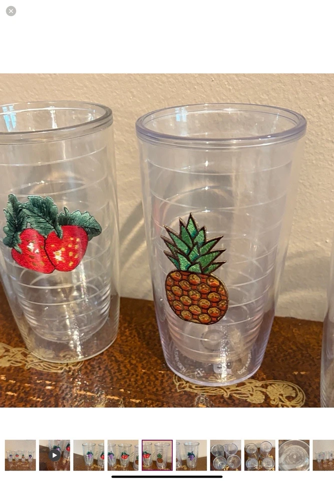 TERVIS set of 4 Clear Tumblers with Fruit Designs. These do not have lids. 16 oz - Image 2 of 4