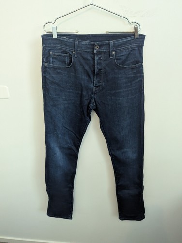 G-Star 3301 Tapered Jeans Mens Size 33 Blue Medium Wash Cotton Blend Denim
