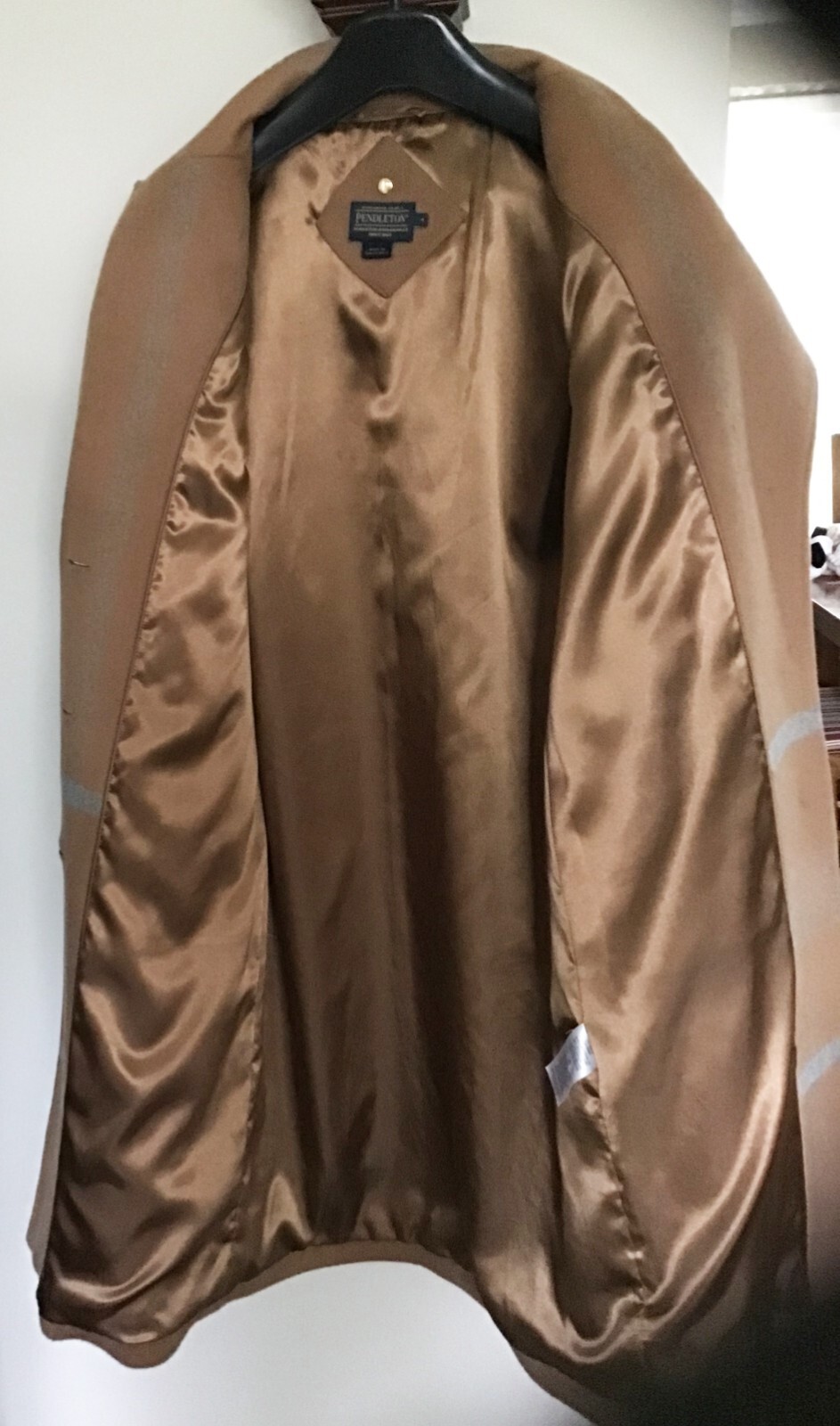 Pendleton Long Wool Coat Light Brown with Blue & … - image 4