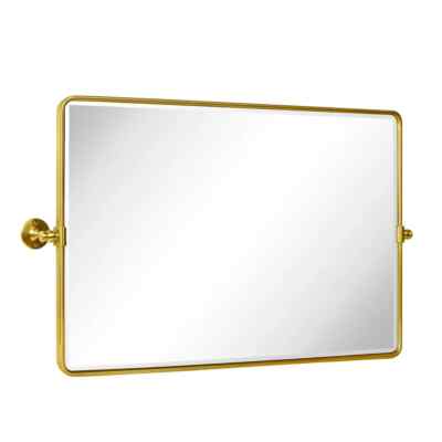 Lutalo 38 x 24 Mirror Brushed Gold Metal Framed Pivot Tilting Bathroom Vanity