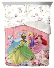 Disney Princess Cinderella, Ariel, Rapunzel and Tiana Kids Bed Set-AB0DK2DMQ8G4