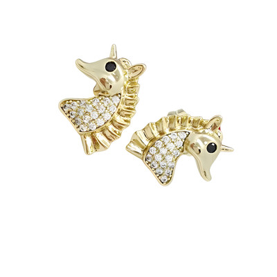 Boucles D'Oreilles Enfant Licorne Or Jaune 18K - Fermoir à Vis 7.5 Mm