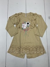 Girls Tan Floral Print Long Sleeve Dress Size 4