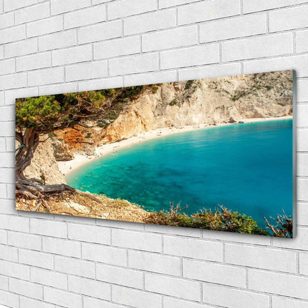 Paysage Baie Arbre tableau en verre 125x50 pour illuminer un salon sombre et étroit