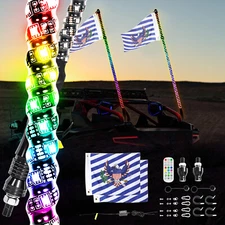 Pair 4FT Spiral LED Whip Lights RGB Antenna w/ Flag & Remote for UTV ATV Can-Am