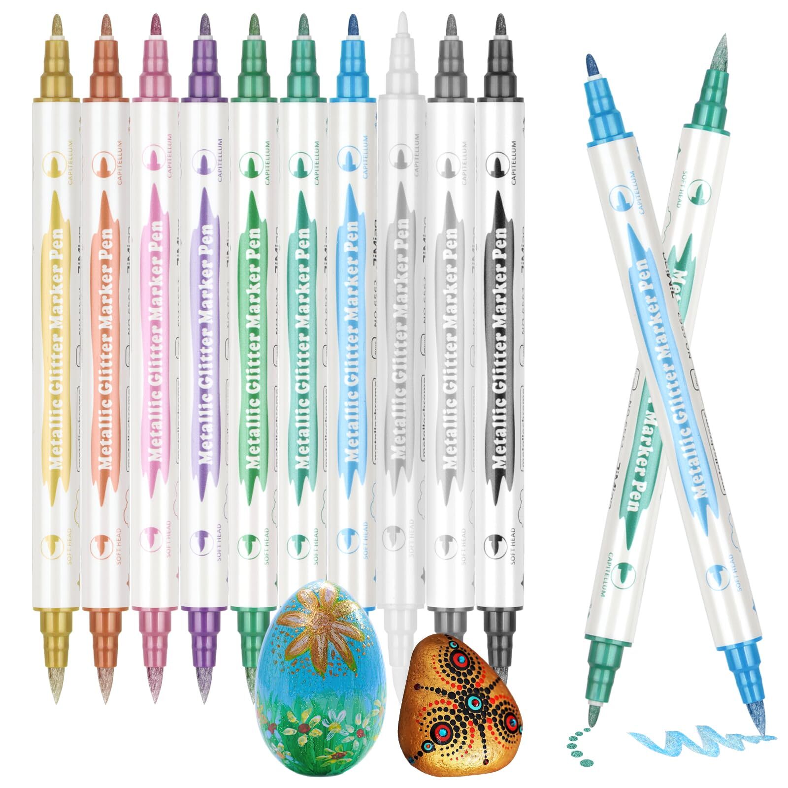 10 Colors Metallic Marker Pens - Dual Tip Metallic Pens for Art & Craft Suppl...