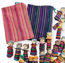 Set of 24 Guatemalan handmade Worry Dolls with 2 colourful crafted storage bags