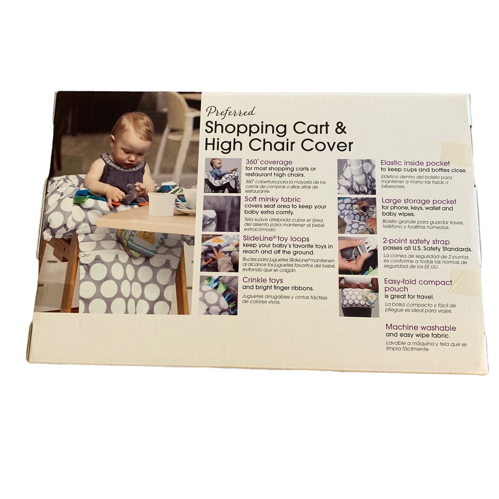 Boppy Shopping Cart Restaurant High Chair Cover Gray Polka Dot Boy Girl