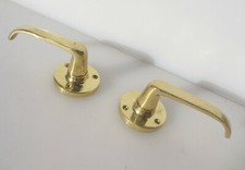 Late Vintage Brass Lever Door Handles Old Retro Round Plates