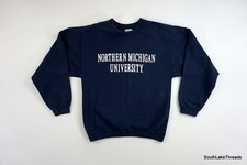 VTG NMU Wildcats Northern Michigan Sweatshirt Small Navy Heavy Knit USA Made!