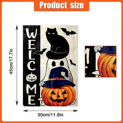 Halloween Ghost Cat Boo Garden Flag, 11.8x17.7in Double Sided Burlap Halloween - Bild 2 von 6