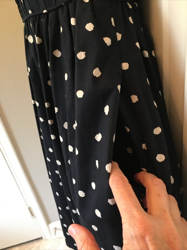 Anthro Moulinette Soeurs Sz 2 Fit Flare Dress Navy White Polka Dot Lace Back - Image 4 of 4