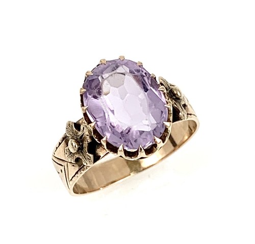 ANTIQUE VICTORIAN 10K ROSE GOLD CROSS AMETHYST RING SZ 4.5