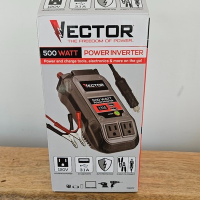 Vector 500 Watt Power Inverter PI500V Dual Two USB Charging Ports Grey
